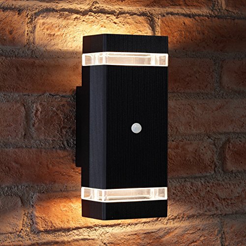 Auraglow PIR Motion Sensor Double Up & Down Outdoor Wall Security Light - Black - Warm White