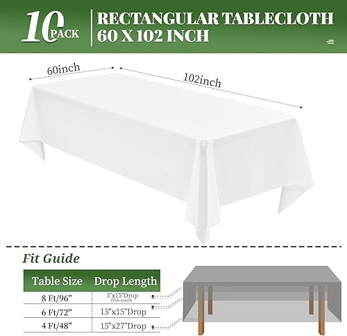Miniatura 2 de Paquete de 10 manteles rectangulares blancos para mesas rectangulares de 6 pies de 60 x 102 pulgadas, manteles rectangulares blancos de 6 pies,
