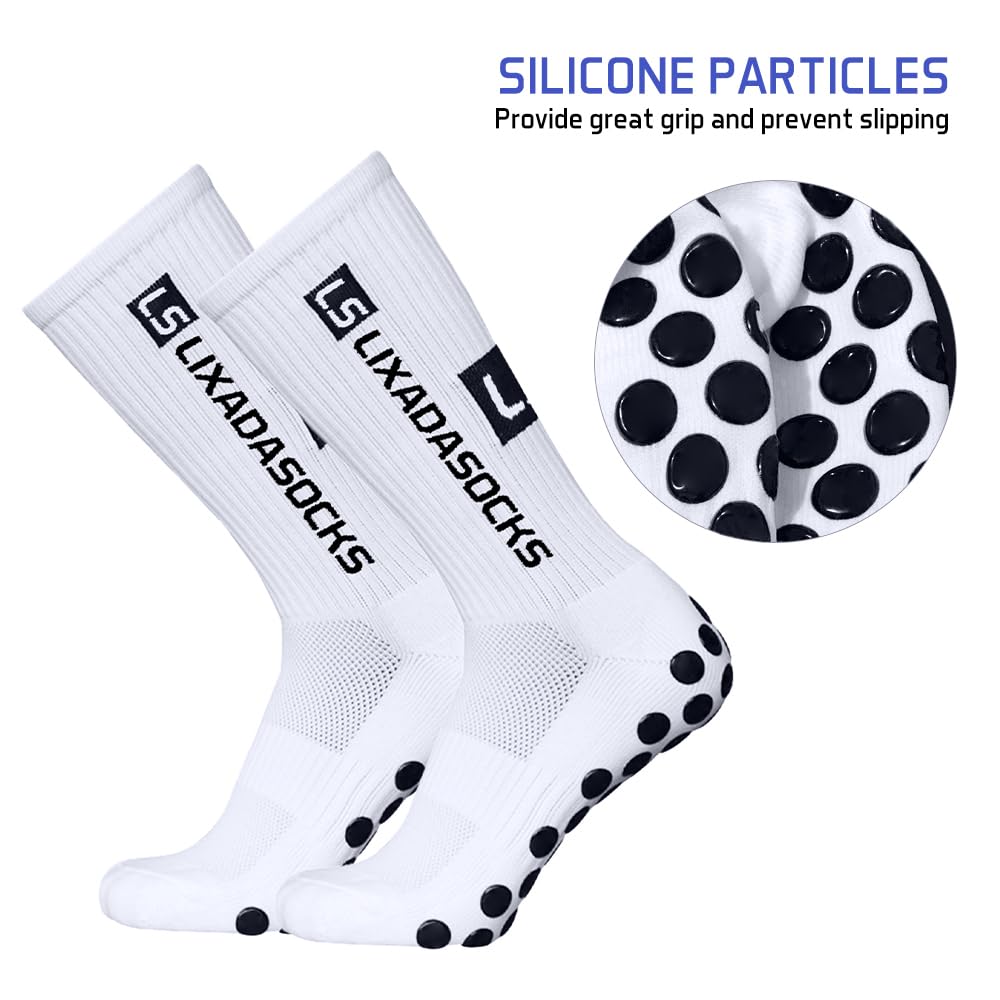 Lixada Juego de Calcetines de fútbol Antideslizantes y Mangas de Pantorrilla, Calcetines elásticos para Deportes al Aire Libre con agarres