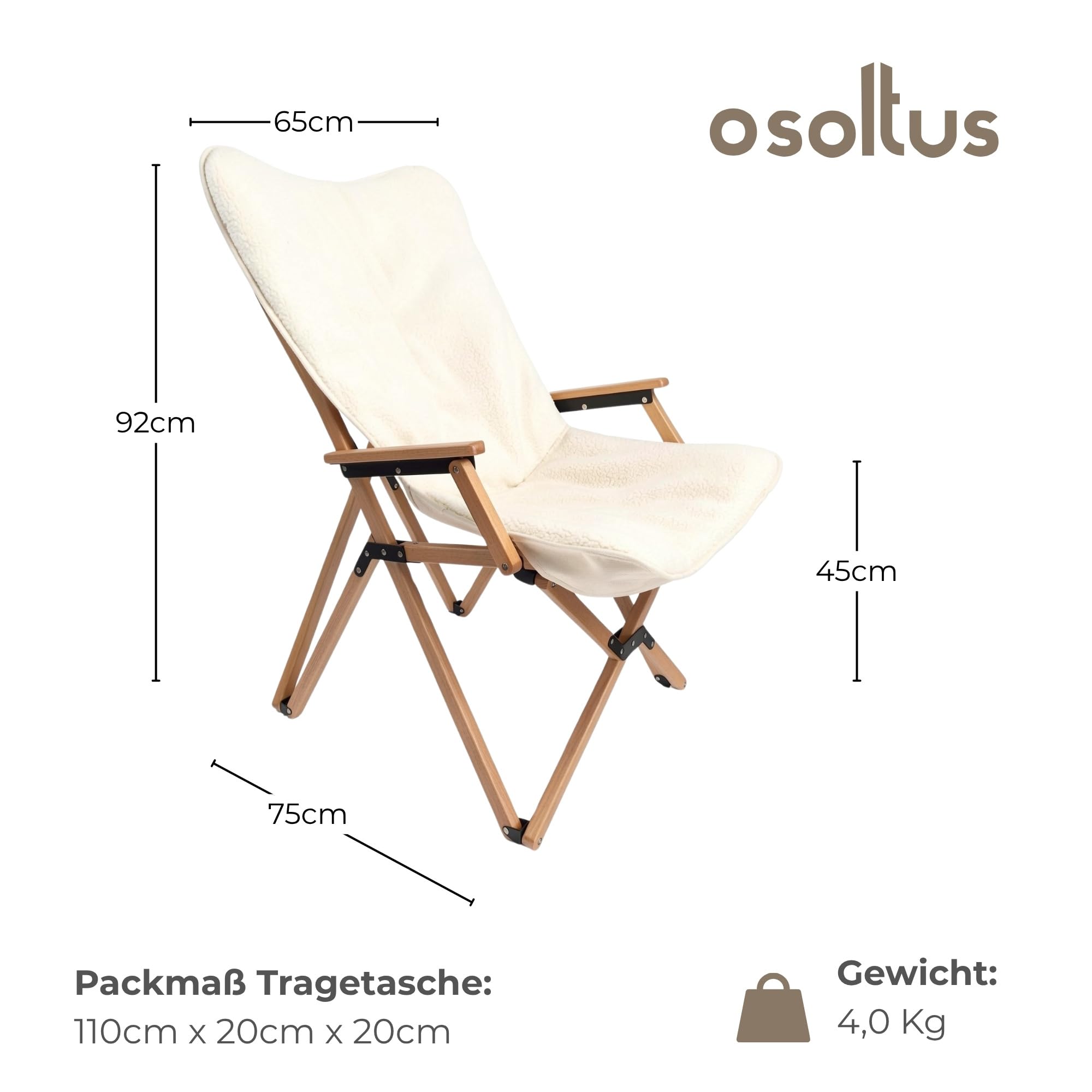 osoltus Faltsessel Sessel Campingsessel Holz m.Fellbezug Greg