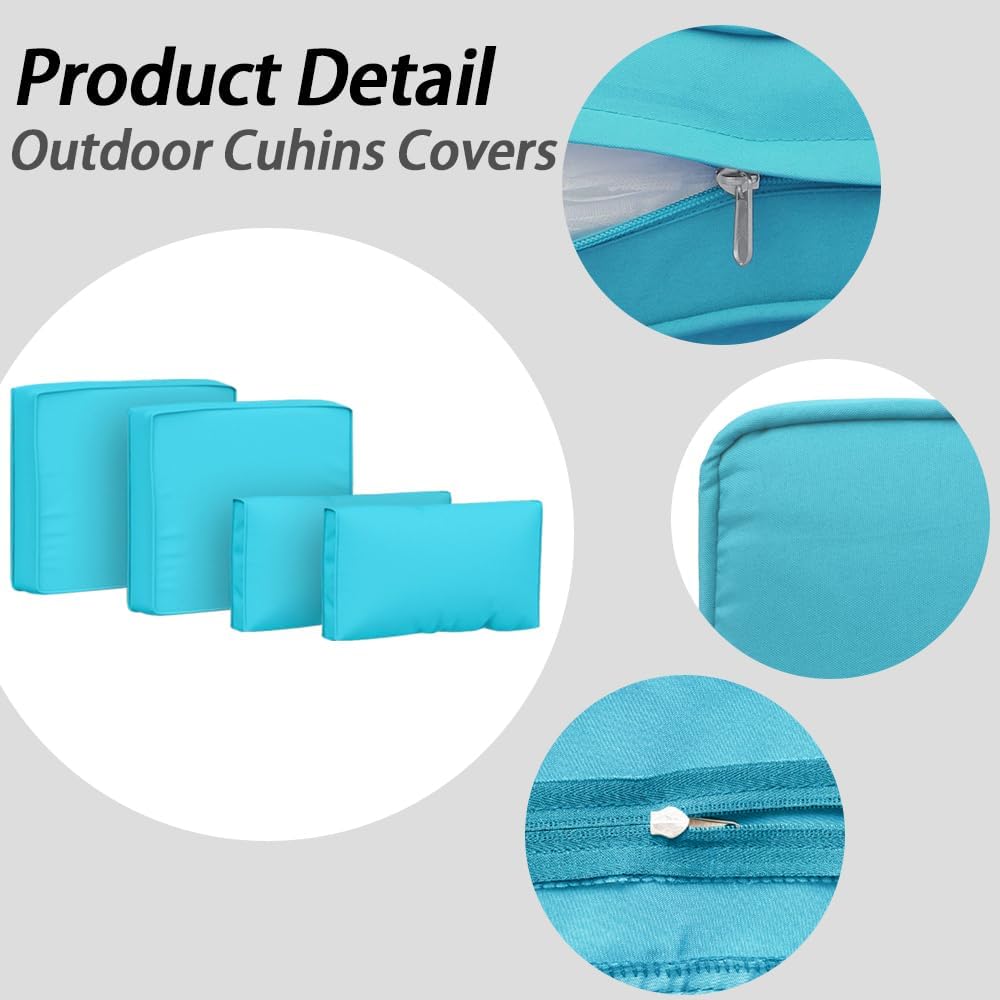 Covers for 4Pcs Patio Cushion 24.8X24.8x3.5inch Outdoor Furniture Cushion Slipcovers Replacement with Zipper Seat and Backrest Cover for Garden and Backyard (Cyan, 24.8X24.8x3.5inch(4Pack))