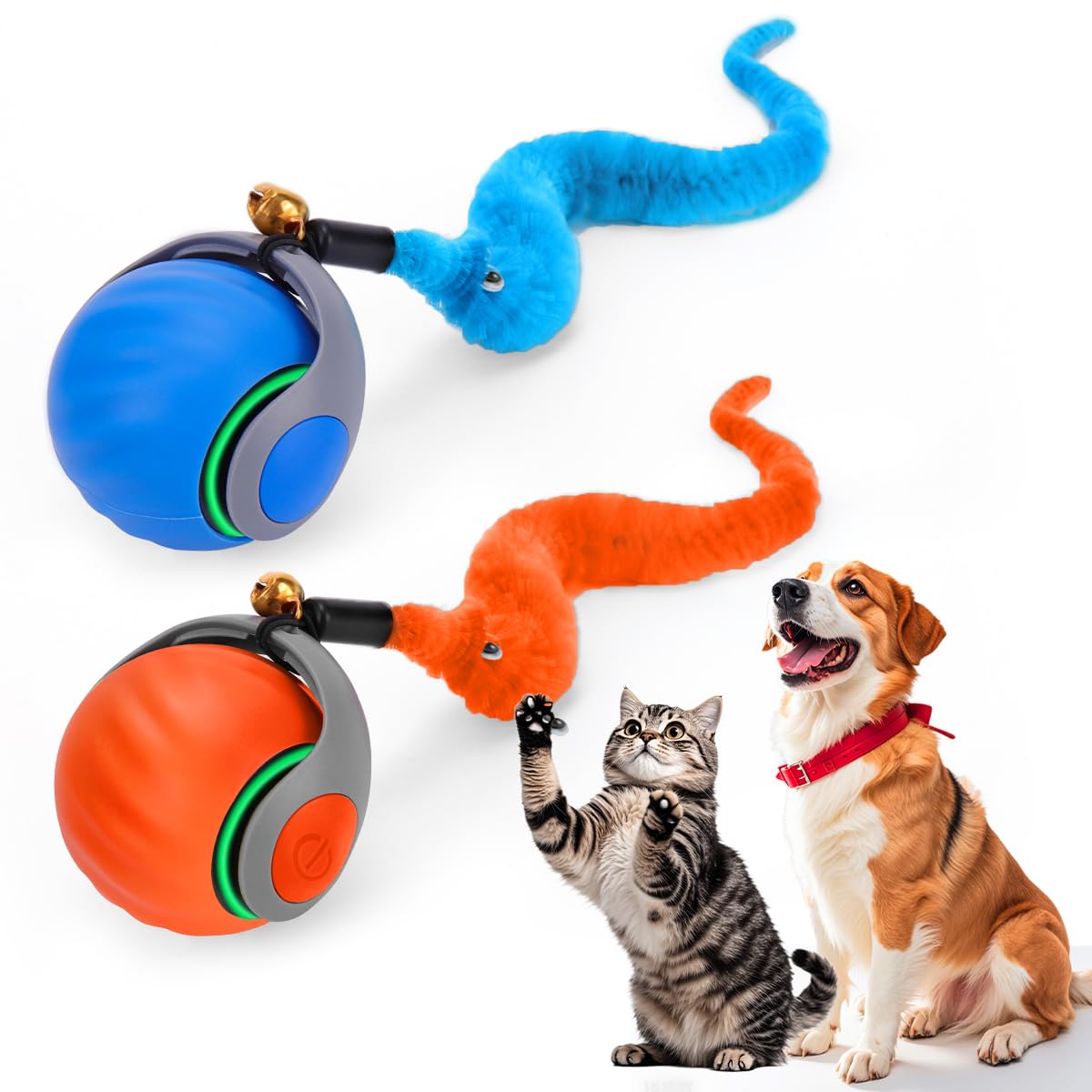 2PCS Interactive Cat Ball Toy, Self Rolling Ball with Cover Anti-Scratch for Bored Indoor Cat Chasing, Obstacle Avoidance Smart Cat Toys for Enrichment, Motion Activated Toys to Keep Them Busy