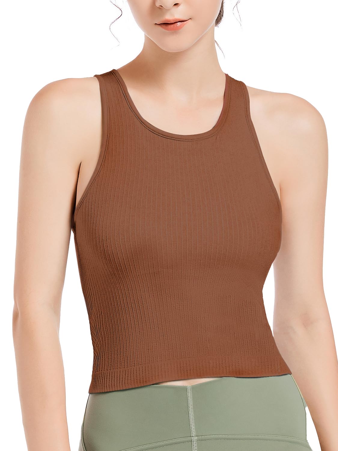 Longline biustonosz sportowy tank top biustonosz dla kobiet bezszwowy biustonosz sportowy prążkowane topy treningowe wyściełany krótki top fitness joga