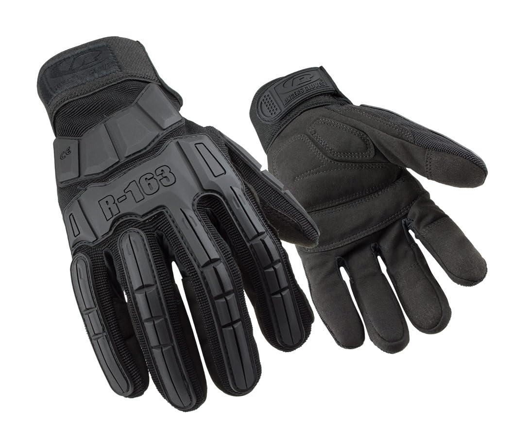 Ansell Ringers R163 Universal-Sicherheitshandschuhe, Extra-robuste schlagfeste Profi-Arbeitshandschuhe, Tastsensible Industrie-Handschuhe, Touchscreen, Männer und Frauen, Schwarz, Größe M (1 Paar)