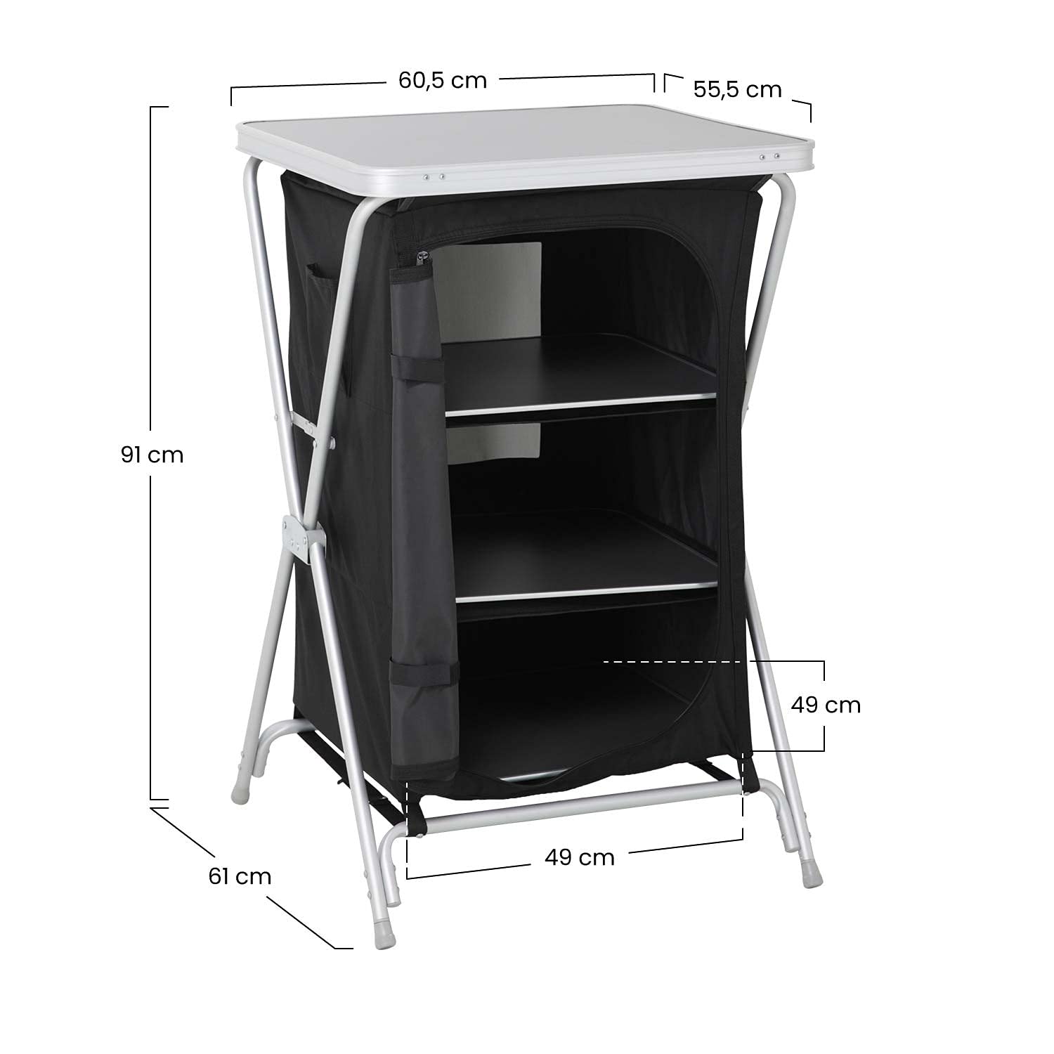 7H Seven House Armario Cocina Plegable para Camping Negro 60,5x61x91cm 7house