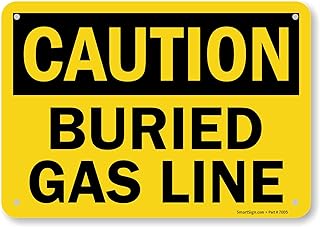 SmartSign 7 x 10 inch “Caution - Buried Gas Line†OSHA Sign with Pre-Cleared Holes, Digital Printing, 55 mil HDPE Plastic, Black and Yellow