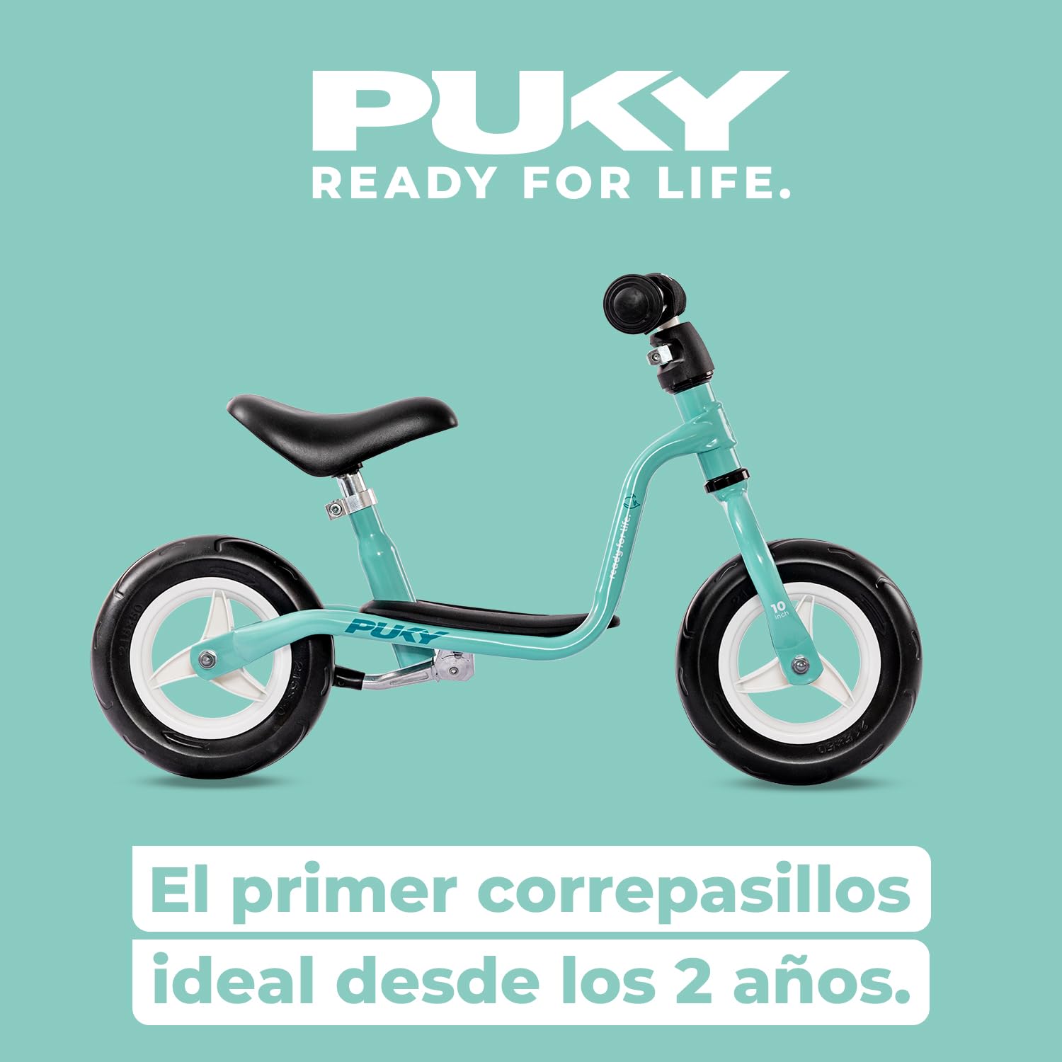 PUKY LR M Aqua Green - Bicicleta de equilibrio a partir de 2 años, juguete para niños a partir de 2 años, scooter infantil con estribo, bicicleta de equilibrio con empuñaduras de seguridad en manillar