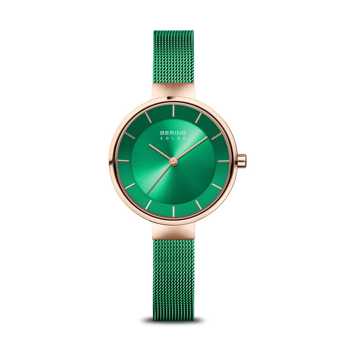 Bering Damen Solar Uhr | Armbanduhr 31 mm Edelstahlgehäuse und Zifferblatt | Milanaisearmband | Saphierglas | 5 ATM | 14631