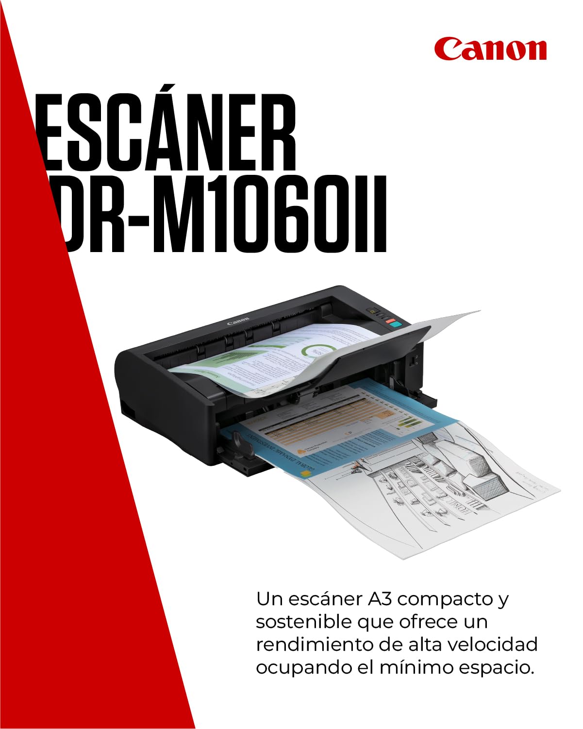 Canon imageFORMULA DR-M1060II Escáner A3 | Diseño Compacto y Procesamiento de Imagen Avanzado para Hogar y Oficina | 600 dpi | ADF 80 Hojas | con Canon CaptureOnTouch Pro