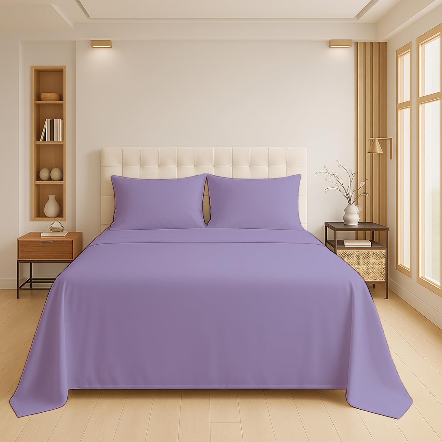 Luxury Flat Sheet Polycotton Plain Dyed Easy-care Non-Iron Bedsheets Parcale Wrinkle-resistant polycotton fabric (50% cotton 50% polyester) (Lilac, Single) โ image 1