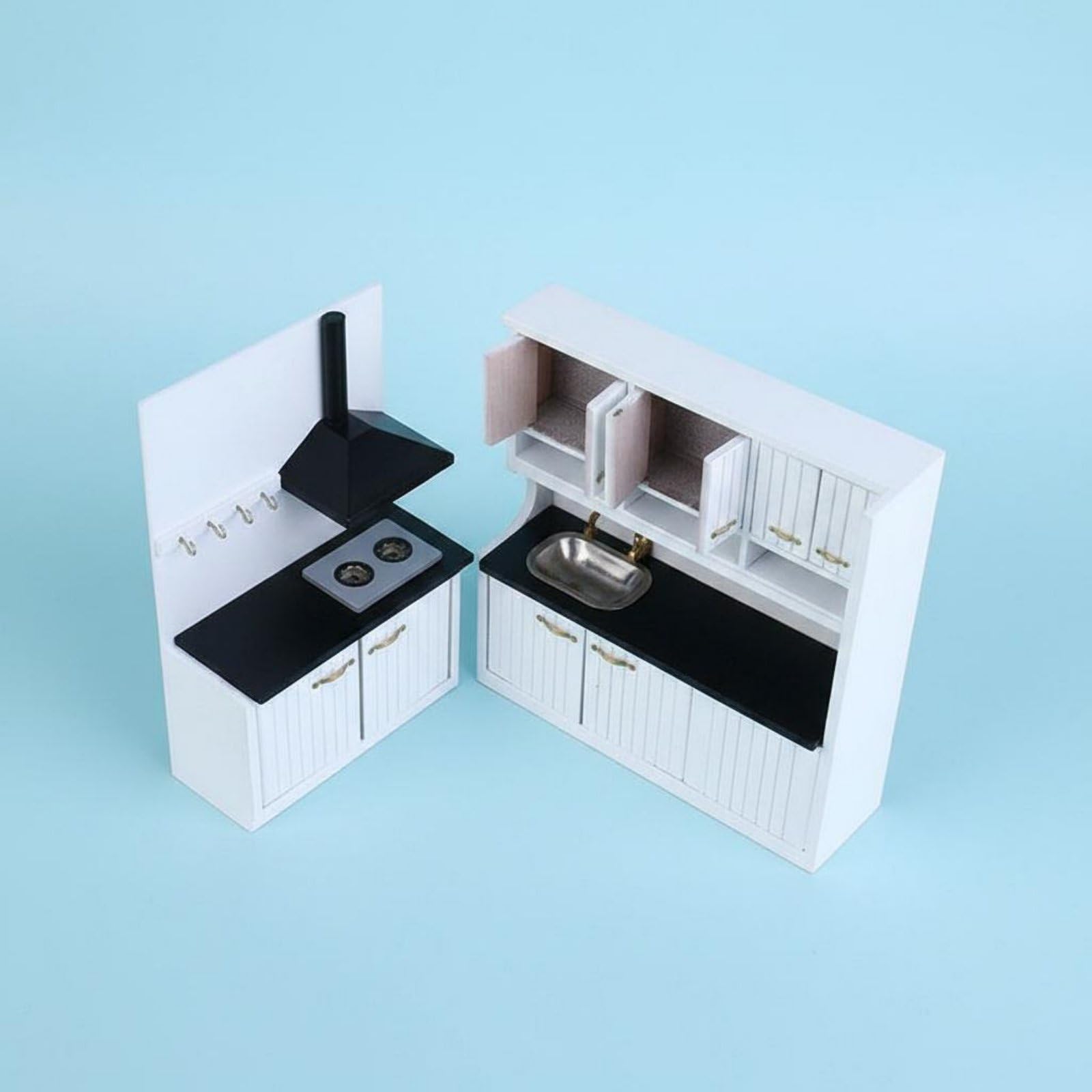 Mini Cucina Armadio Mobile Pensile Piano Cottura Cappa Arredamento Mini per Casetta 1 12 in Legno con Sportelli Apribili E Maniglie Adatta per