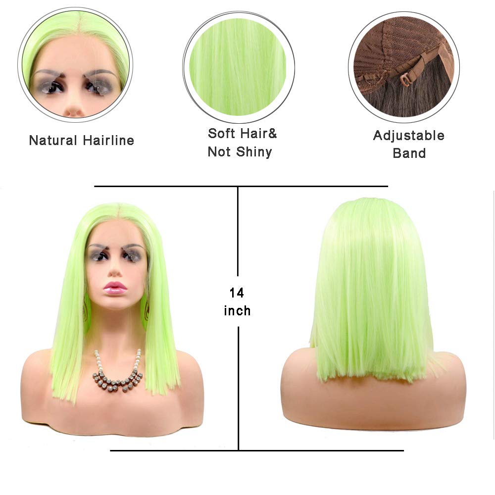 Karissa Haar fluoreszierende grüne kurze Bob Perücken für Frauen Hot Green synthetische Spitze Front Perücke mit Baby Haar leimlos Hochtemperatur Faser schulterlange weibliche Cosplay Party Perücke
