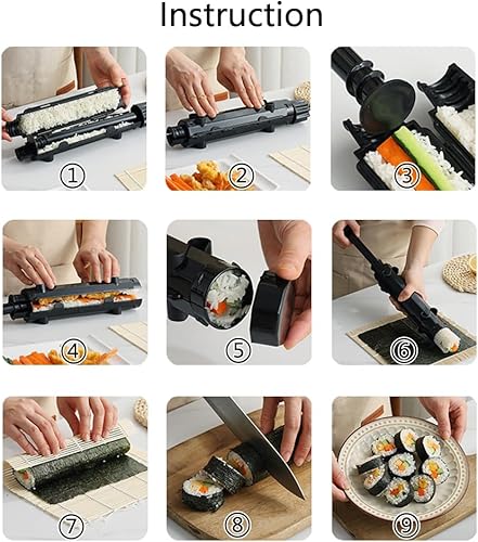 Miniatura 4 de Bazooka de sushi con tapete de bambú para sushi, kit de fabricación de sushi para principiantes para la familia, 2 piezas