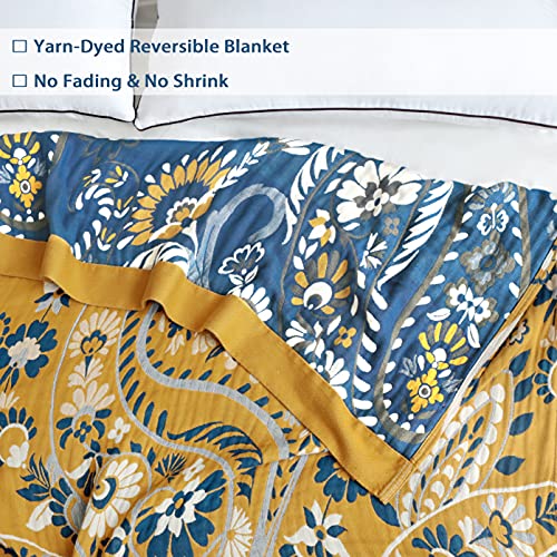 Heather Touch Boho Cotton Blanket Queen Christmas Blanket 4-Layer Yellow Decorative Blanket For Bed Sofa Couch Travel 78X90 Inches Ginger/Mustard #TOP2