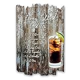 Kreative Feder Long Island Iced Tea Cocktail Rezept Holzschild Shabby Chic Landhaus Stil - Wand Deko fürs Zuhause Familie und Freunde 30x20cm