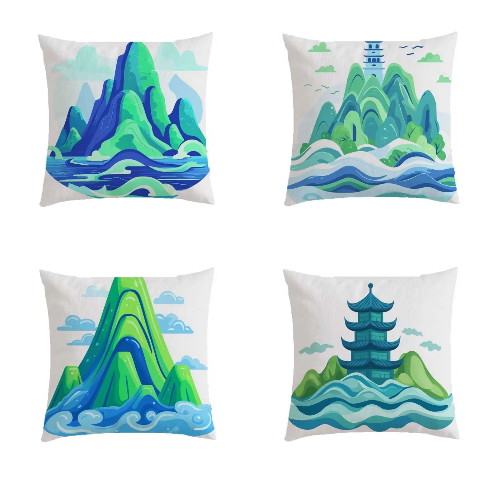 Salon de jardin exterieur carré rafraîchi par 4 housses de coussin bleu