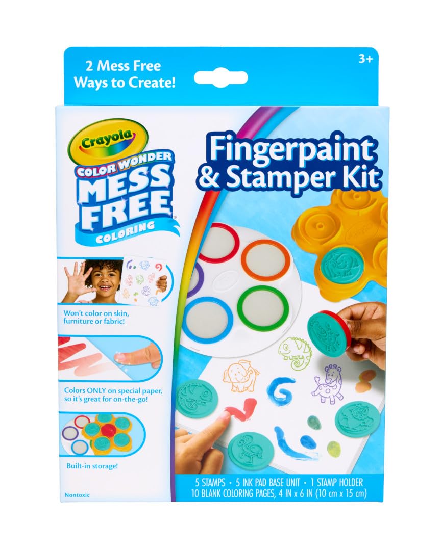 Color Wonder Mess Free Fingerpaint & Stamper Kit, Safari Stamps for Kids, Color Reveal Ink, Toddler Activity, Gifts, 3+