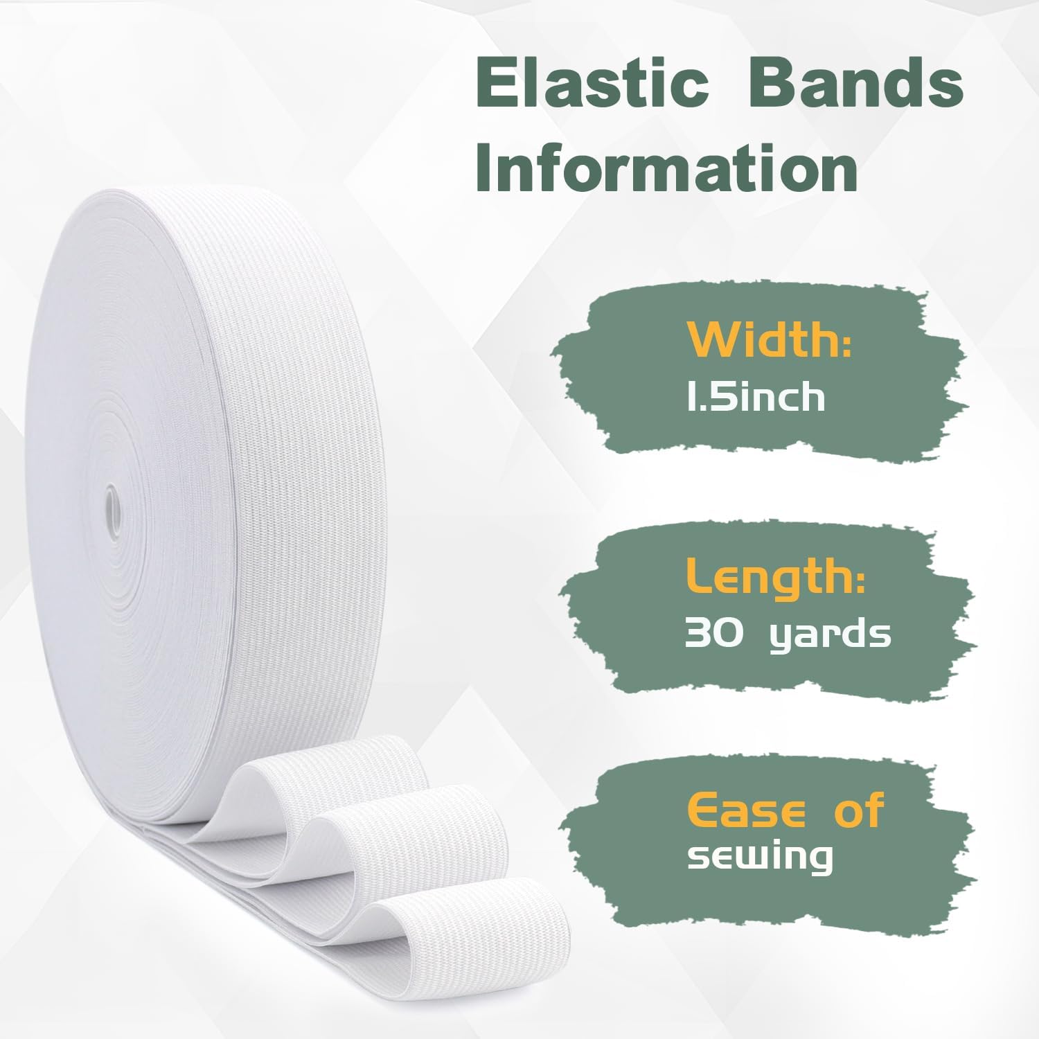 RIUNBB White Elastic Bands for Sewing - Waistband Elastic 1-1/2 inch x 30 Yards - Durable, Comfortable Stretch for Pajamas, Crafts, Waistbands & Masks