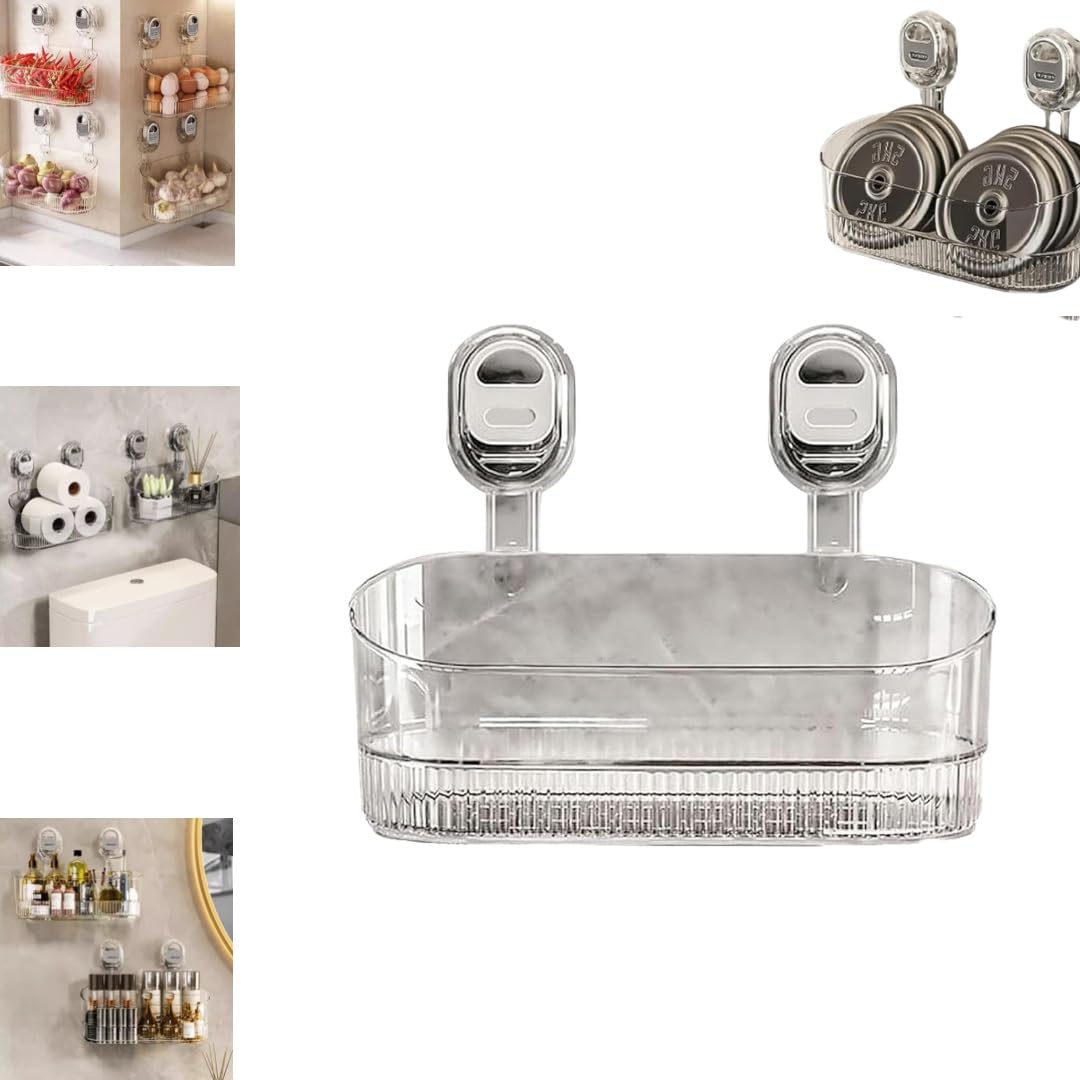 OUTMX No-Drill Shower Caddy with Strong Suction Cups Large Capacity Bathroom Storage Shelf Wall-Mounted Clear Acrylic Organizer with