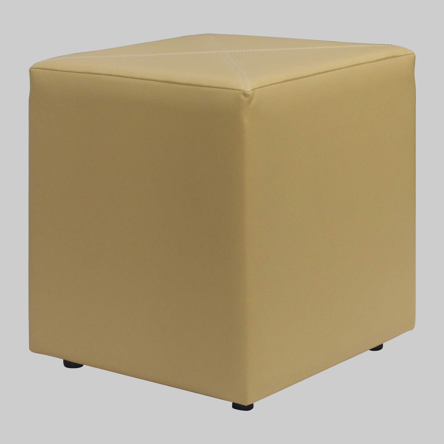 Columbus First Furniture Aspen 30134 Ottoman for Living Room Bedroom Upholstered Foam Cushioned Sitting Frame in Wood Faux Leather Square pouffe Stool-17 Inch Height-1 Unit Ivory