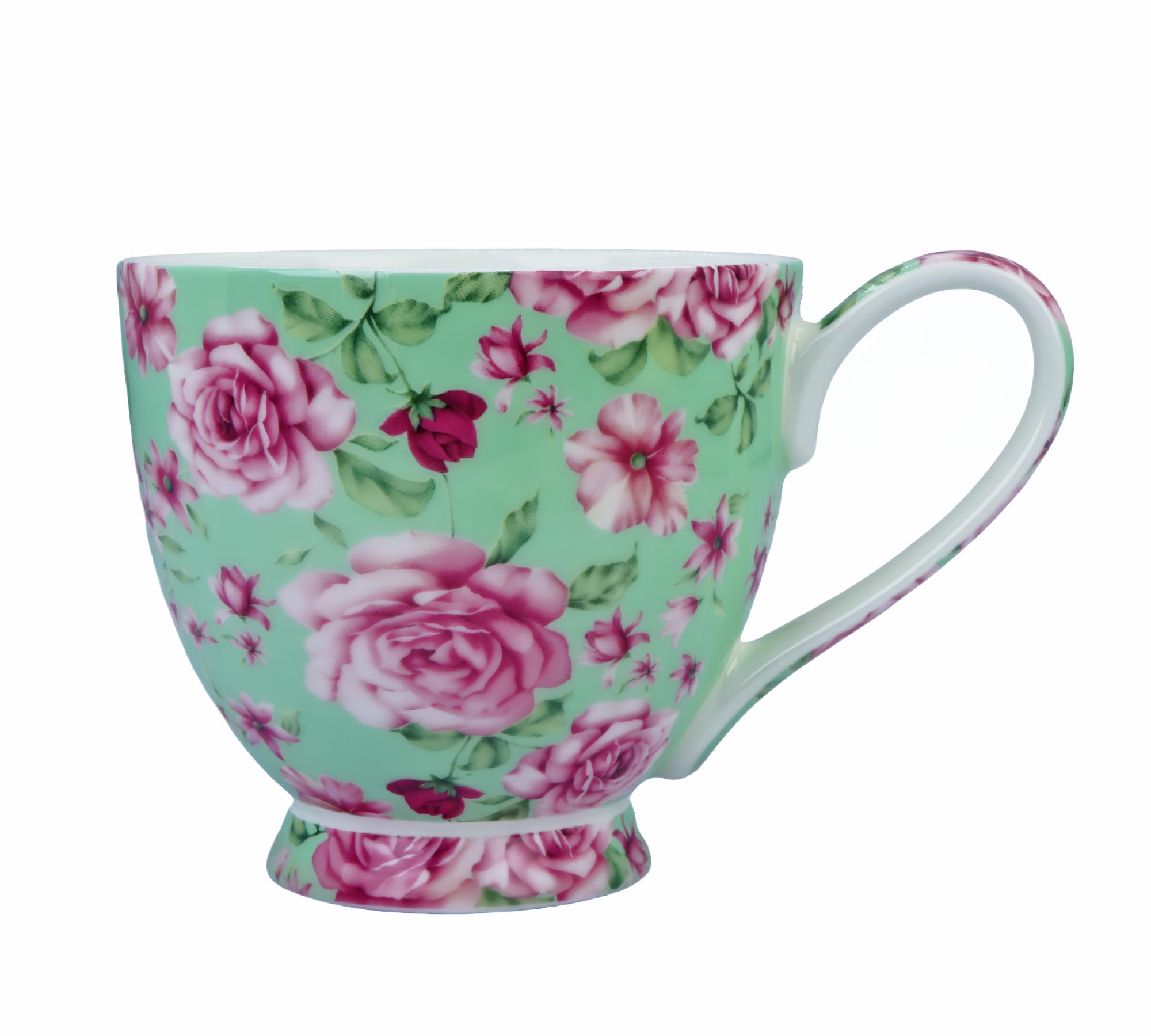Tazas de café de porcelana de hueso de 16 onzas para mujer, tazas de café y té, tazas de café novedosas, regalo para mujeres, mamá, amigas (rosa verde)