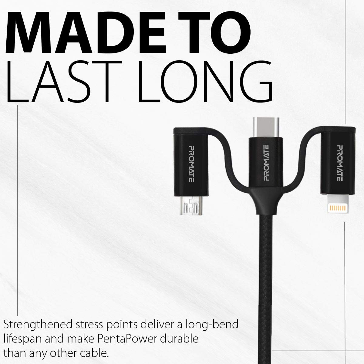 Promate Şarj Kablosu 6 sı 1 aradaÇoklu Uçlu Universal Lightning USB Type-C Micro USB/PROMATE PENTAPOWER.BLACK
