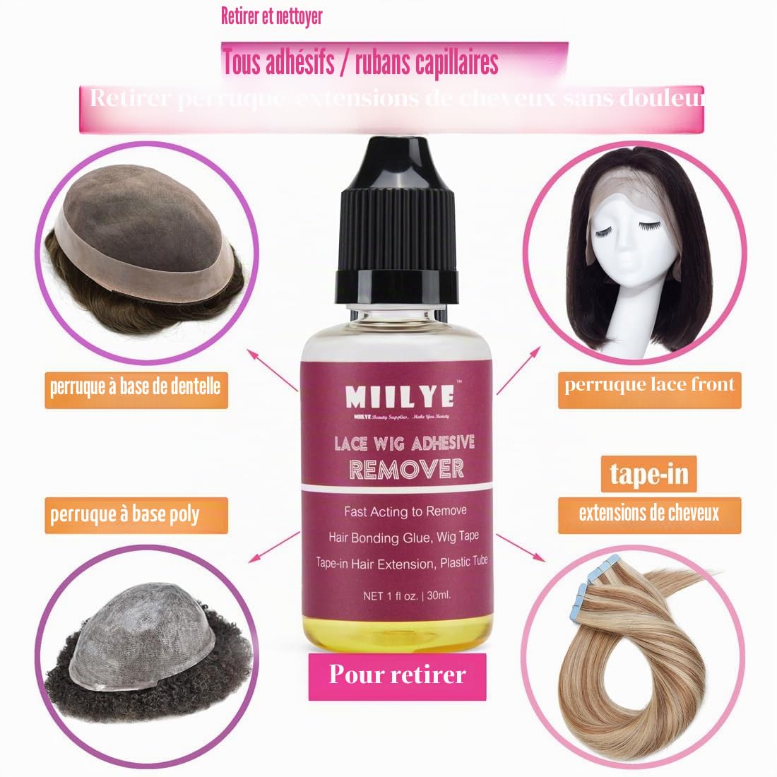 MIILYE Kit d'installation de perruque, 120 ml, spray adhésif pour perruques frontales, colle blanche, tenue forte sans couture, invisible