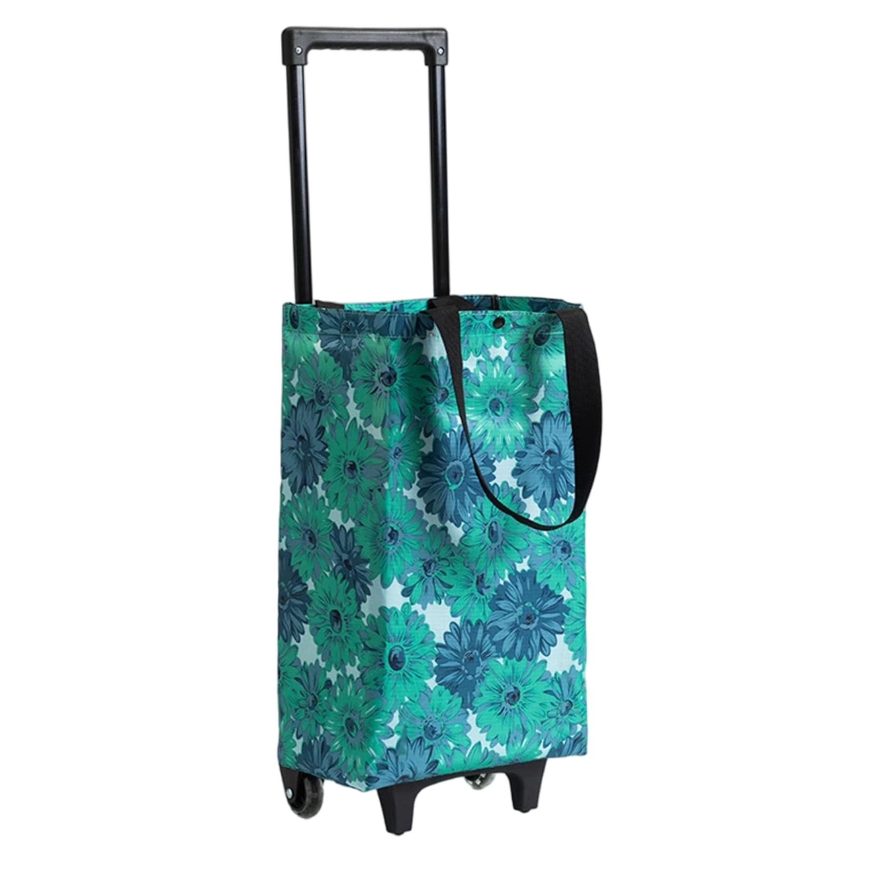 Licsaliwe Assorted Color Foldable Grocery Cart With Wheels, Floral Print Shopping Trolley Bag, Collapsible Rolling Cart For Supermarket, Outdoor Market And Picnic