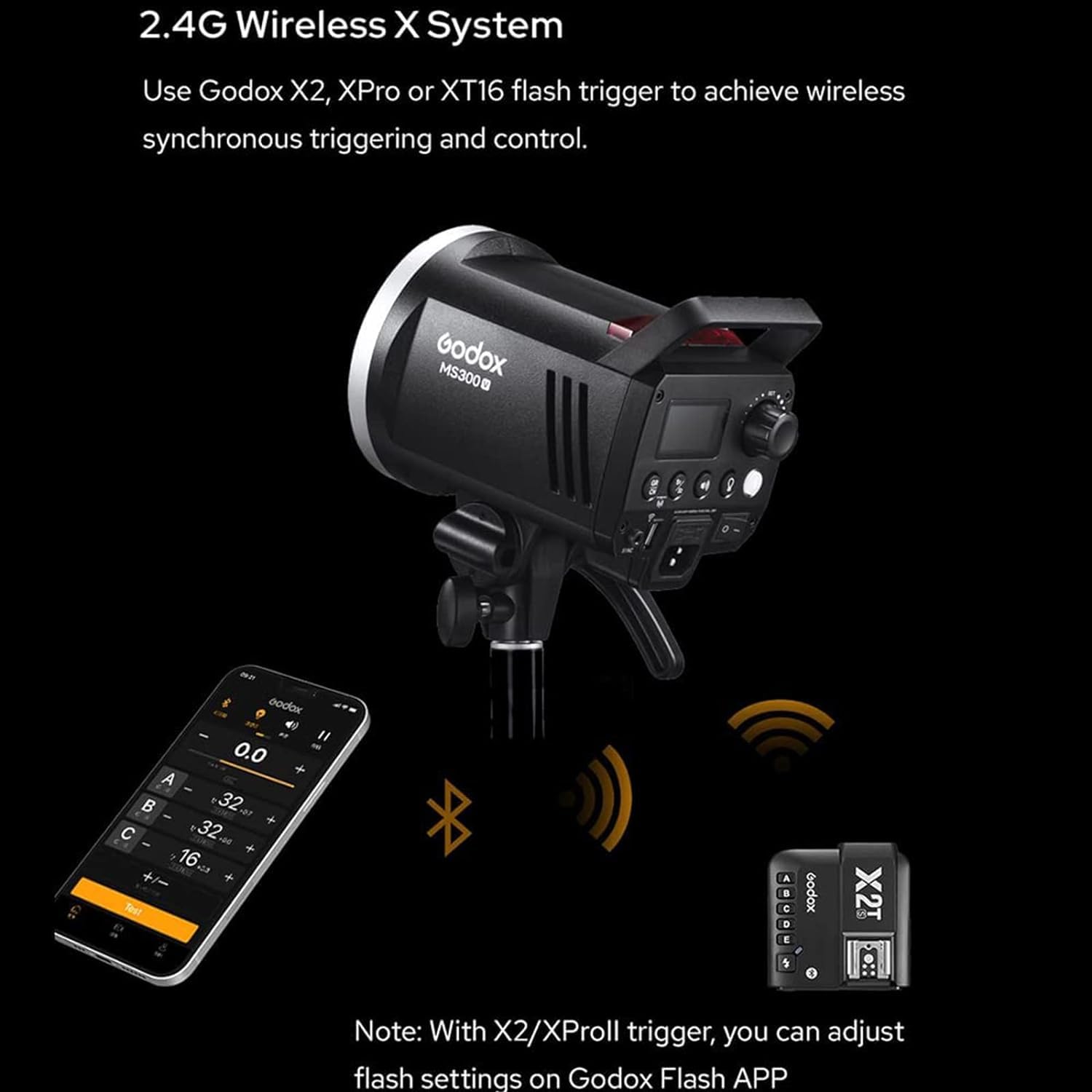 Godox MS300V LED Studio Flash 300W, 2.4G Wireless 5800K LED Light,0.1-1.3 S Recycle Time Bowens Mount with LEDModeling Lamp