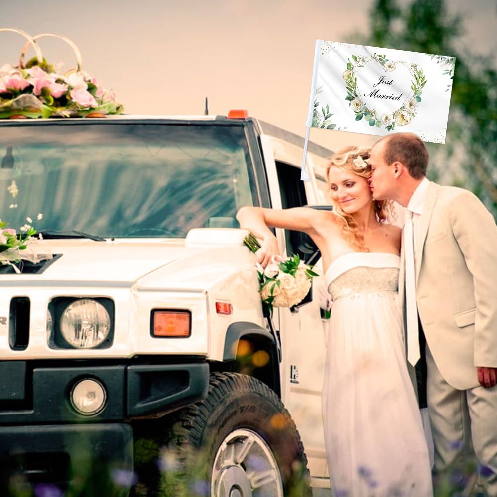 Just Married Bandiere per Auto Matrimonio Decorazione 47 x 30 cm