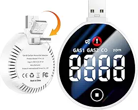Nuleto Detectores USB de monóxido de carbono plug-in 2 em 1, detector de gás natural e monóxido de carbono com visor LCD transparente para casa/hotel/trailer/tenda, 1 pacote, preto
