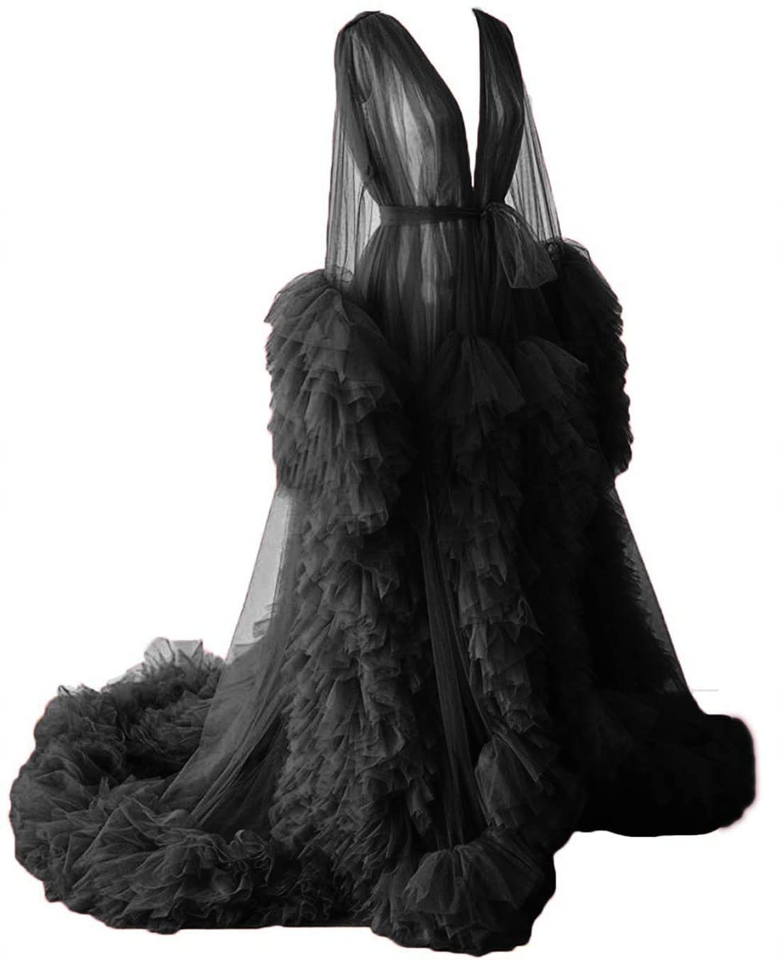 Dressing Gown for Maternity Photoshoot Perspective Sheer Long Robe Puffy Tulle Robe Sheer — view 10