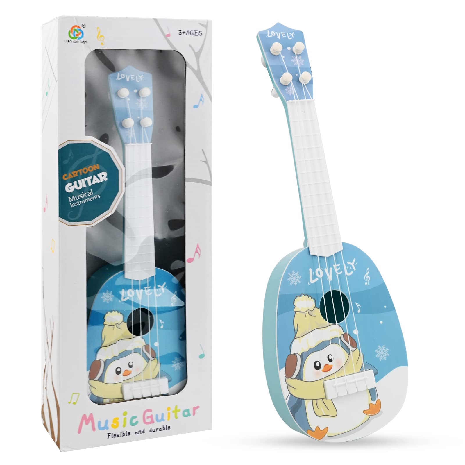 37 CM Kids Ukulele Guitar Toy, Guitar Musical Toy Ukulele Instrument, with 4 Adjustable Strings Mini Guitar and Picks for Toddlers Boys and Girls