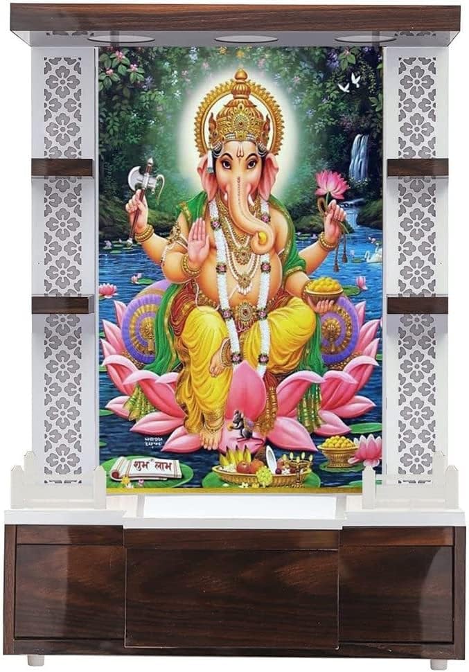 Temple hindou avec fond LED Devyom pour autel Pooja Mandir de table - 3