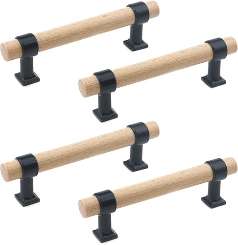 T Tulead Tiradores de cajón de agujero a agujero de 3.78 pulgadas, tiradores de armario de armario de madera con base negra, paquete de 4 con