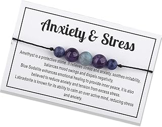 Crystal Bracelet for Women Men Healing Crystal Bead Bracelet Amethyst 7 Chakra Bracelets Spiritual Anxiety Reiki Real Crystal Beads Healing Crystal Jewelry with Meaning Card