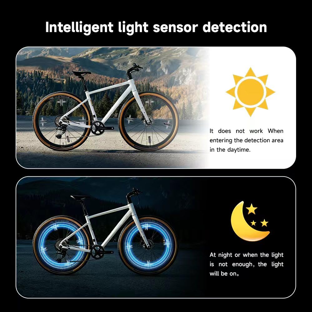 Luci per raggi della bicicletta, luci impermeabili per ruota della bicicletta per guida notturna, sensore di movimento e sensore di luce, 32 modalità di illuminazione di sicurezza, 2 set di luci per