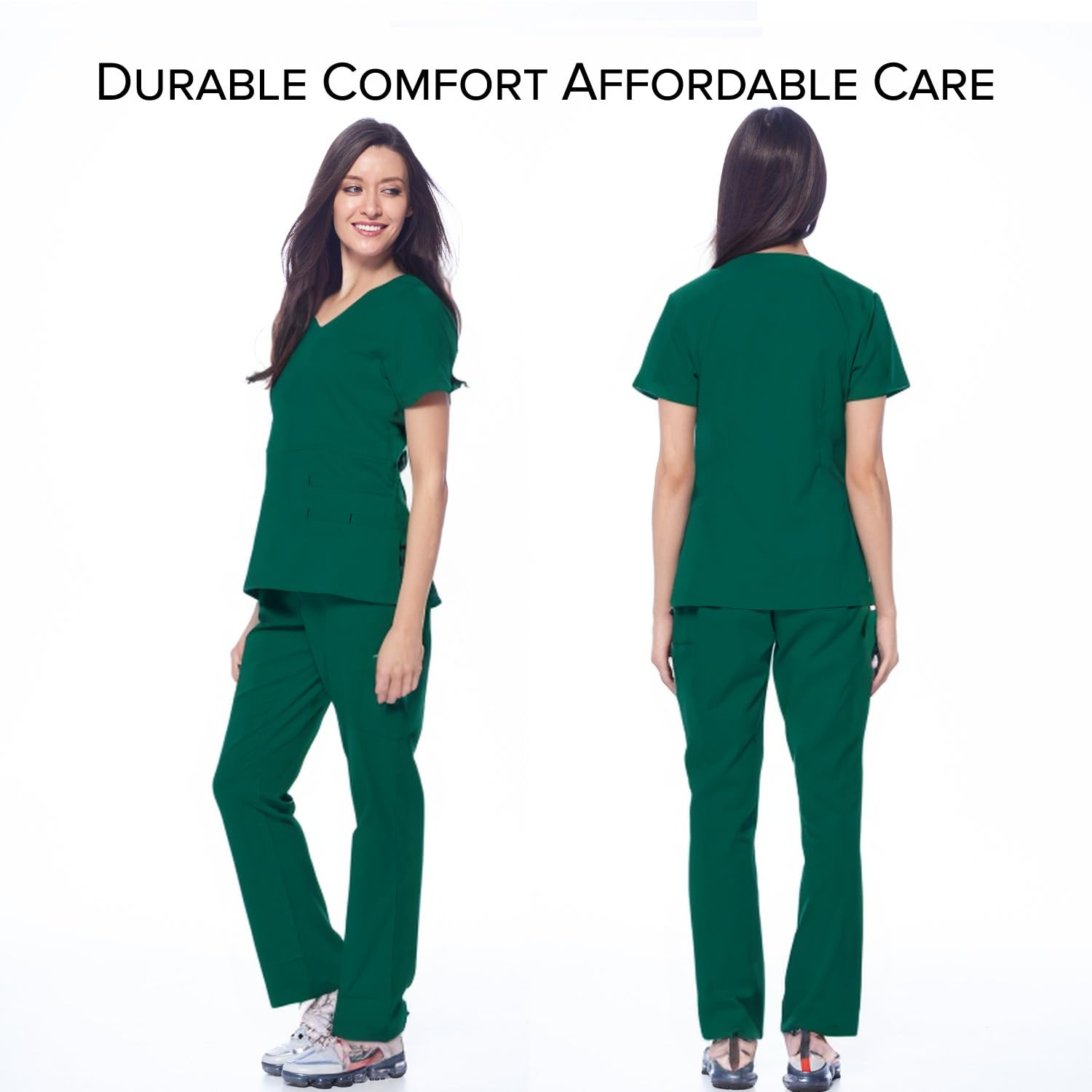 Dagacci Medical Uniform Women's Scrubs Set Stretch Ultra Soft V-Neck Top and Pants Hunter Green L