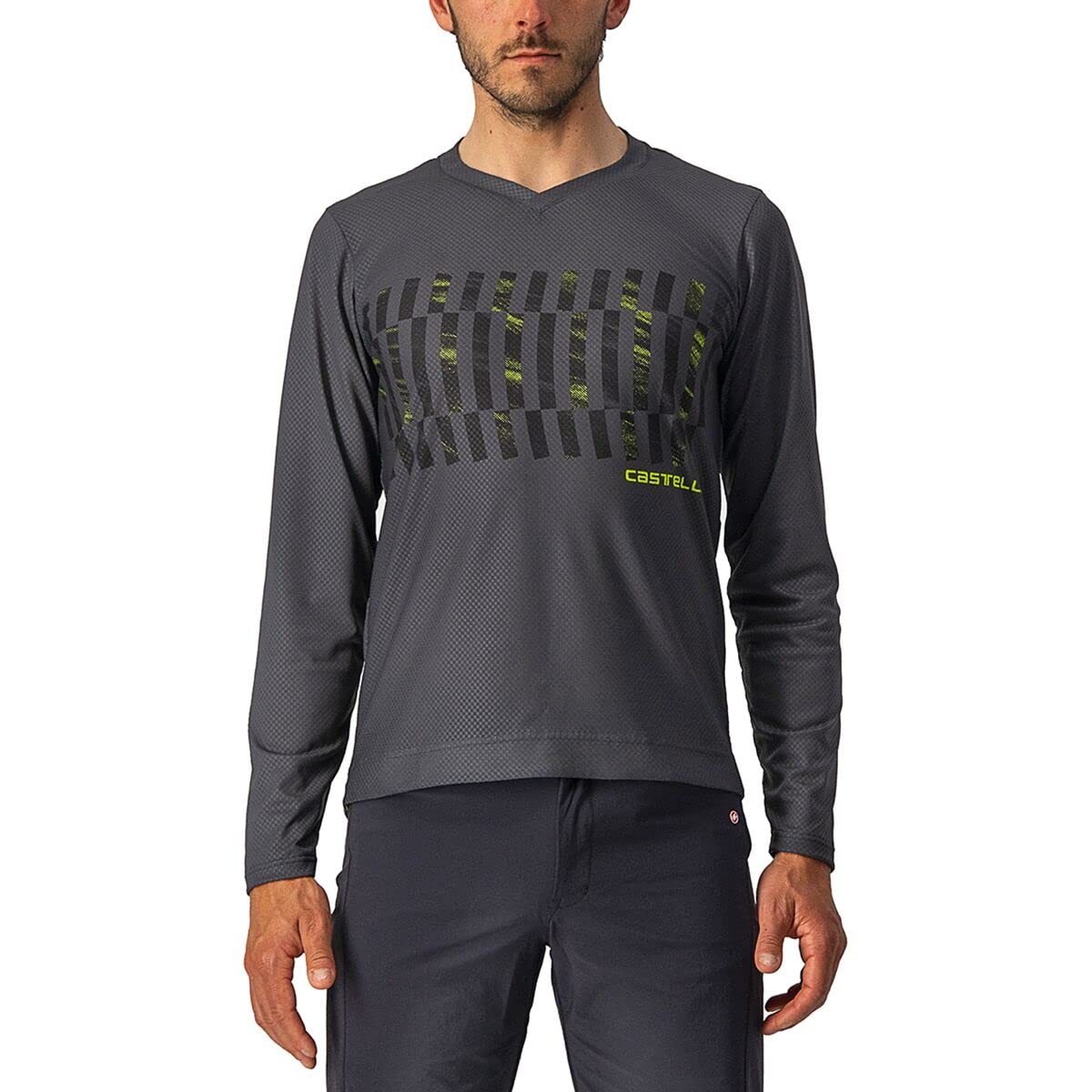 CASTELLI 4522009-030 TRAIL TECH LS TEE Sweatshirt Men's Dark Gray/Black-Electric Lime L