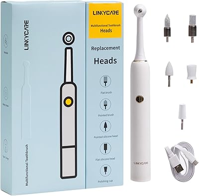 LINKYCARE Household Oral Care Tooth Polisher Electric Dental Calculus Remover with 5 Replacement Heads,USB Rechargeable,IPX7 Waterproof,Dental Calculus Plaque Remover for People