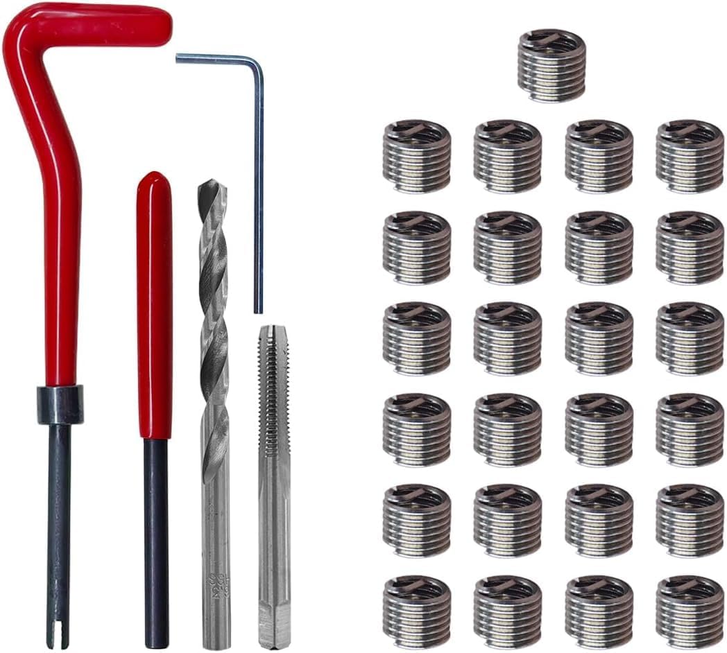 BDZMC 30PCS M8 Thread Repair Insert Kit, Metric Helicoil Kit (M8 x 1.25) | M8 x 1.25mm Thread Repair Kit Compatible Hand Tool Set, Stainless Steel Helicoil Insert Set for Car Repairing