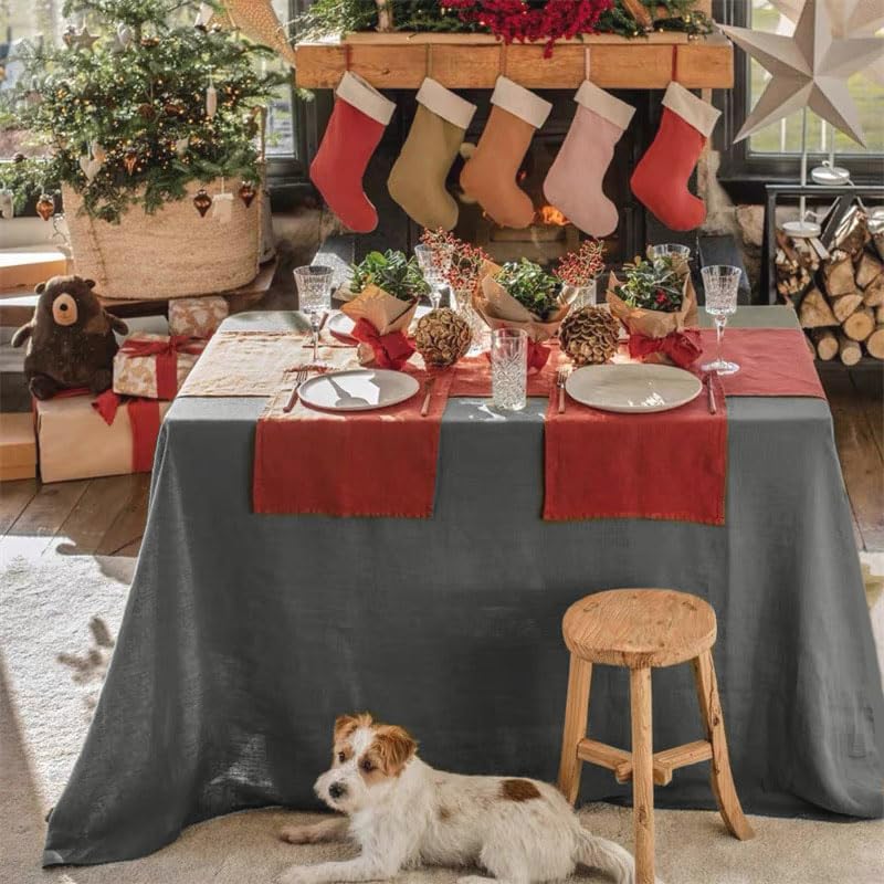 CHUFFED 100% Leinen Tischdecke (140x300 Cm) – Natürliche Beige-Farbe, Rustikal-elegant, Für Esstisch & Garten