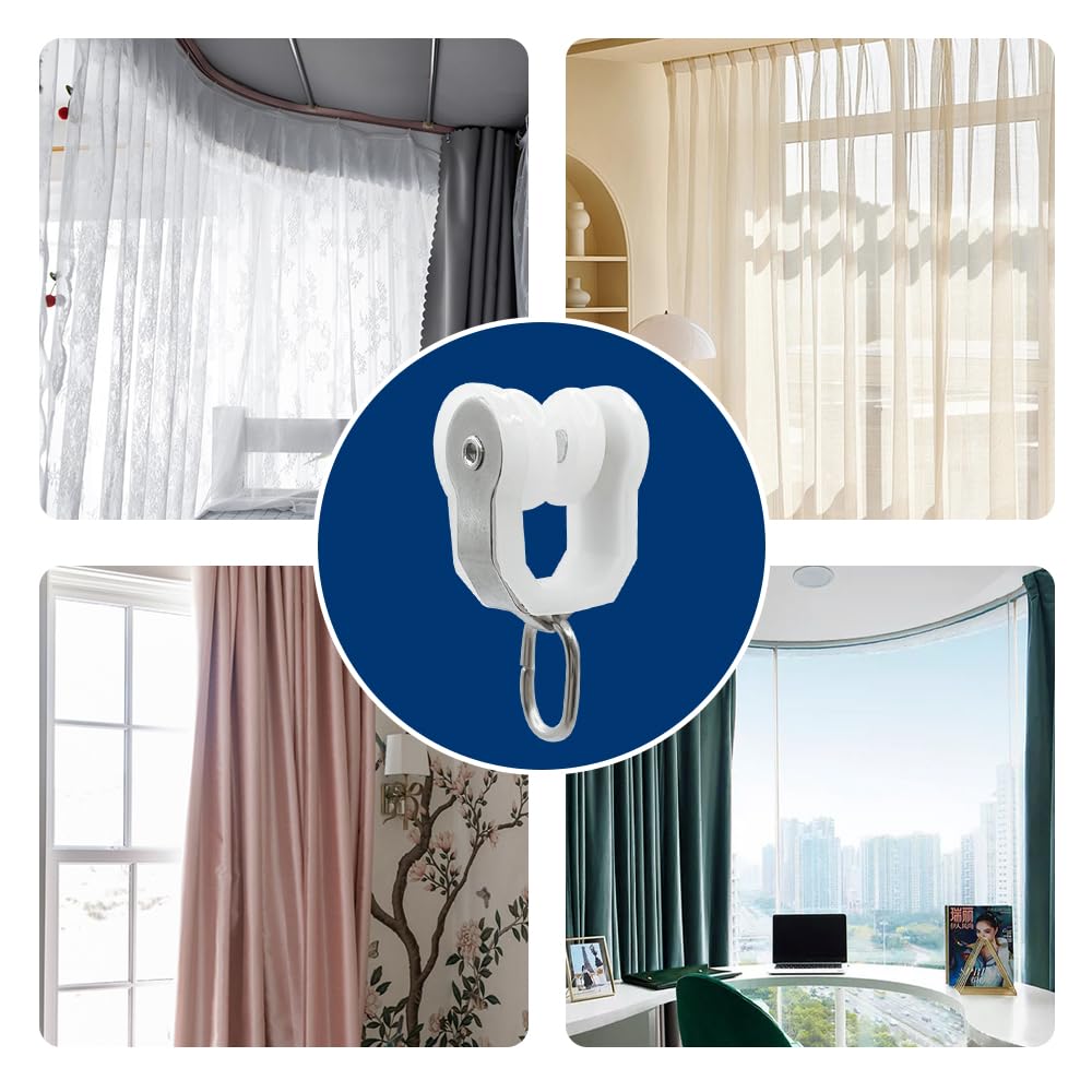 Set 40 Pulegge Per Tende In Acciaio Inox | Ganci Scorrevoli Per Binari | Colore Bianco - Foto 5