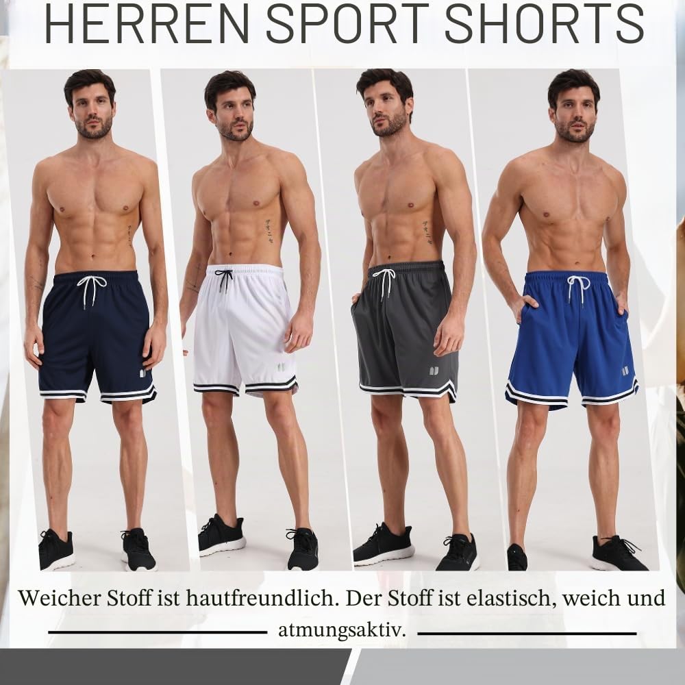 Herren Sport Shorts schnelltrocknend mit Taschen elastischem Bund für Fitnessstudio Laufen