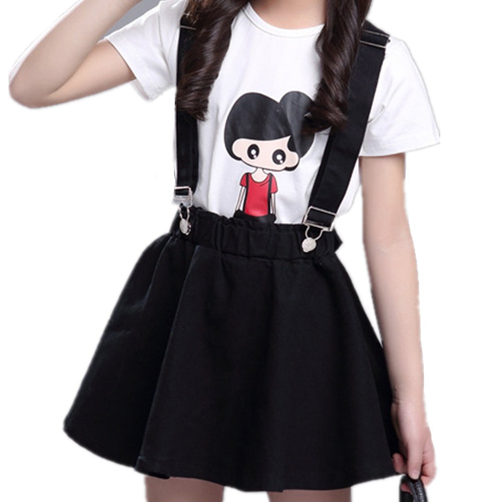 Girls' Denim Skirt with Suspenders & T-Shirt 2pcs Set 6 Styles for 2-12
