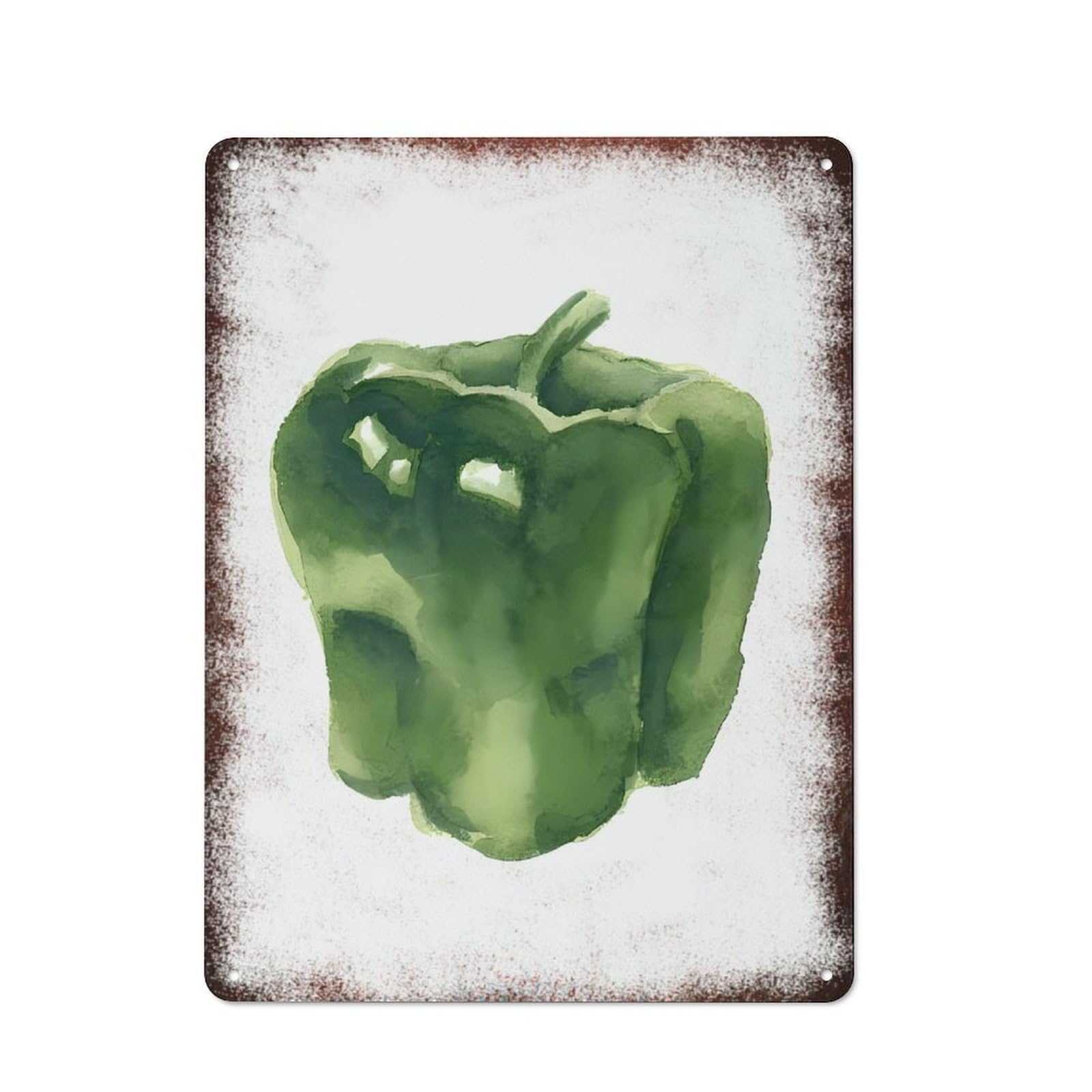 peiyeety Metal Tin Sign Retro Distressed Vintage Rustic Metal Green Bell Pepper Watercolor Print Wall Art Decor for Home Kitchen Bedroom Bathroom Farmhouse Living Room Office Apartment 6x8 INCH
