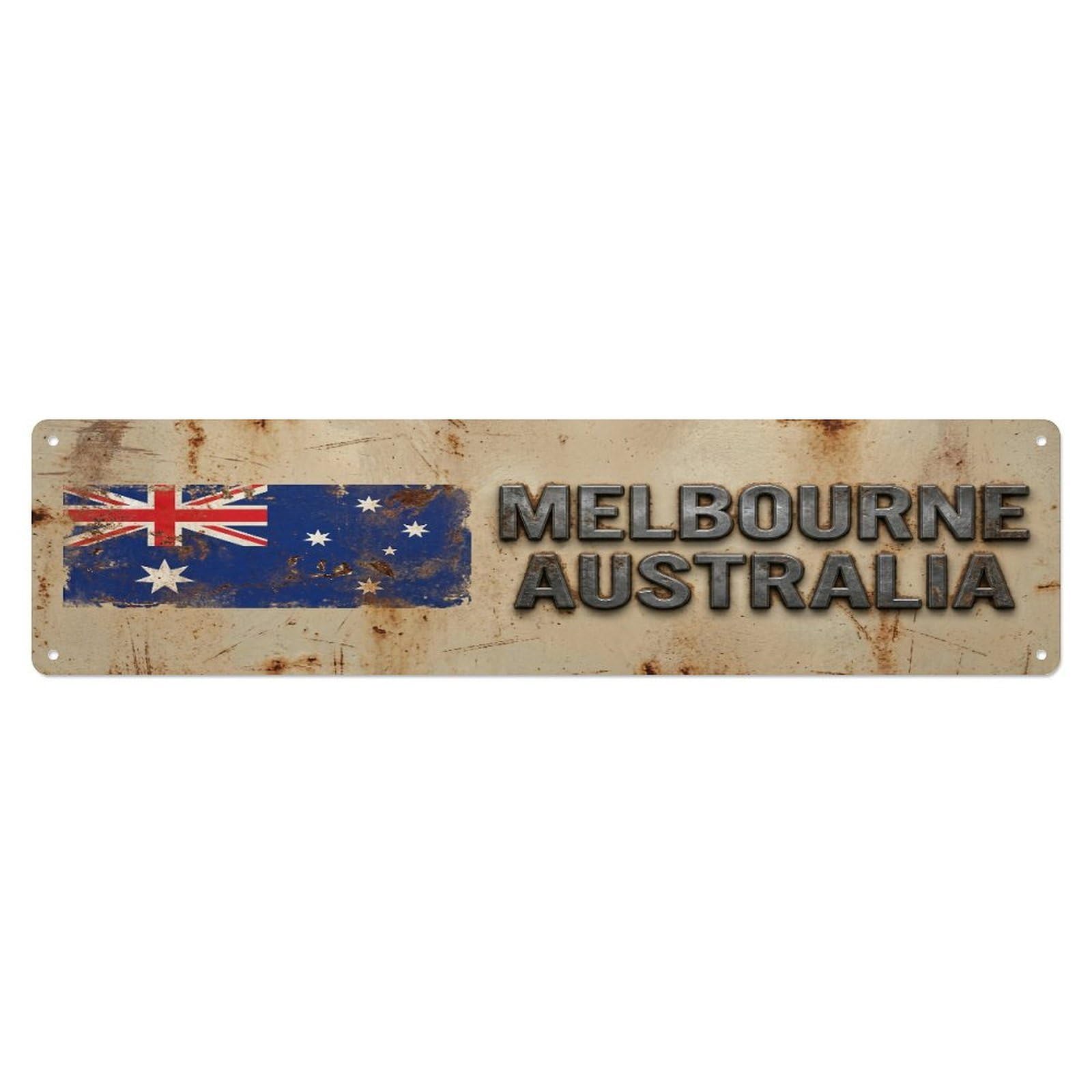 Vintage Melbourne Australia Flag Decor Rustic Travel Metal Tin Sign