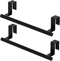 Qflushor Over Cabinet Door Towel Holder Bar - Stainless Steel Matte Black Kitchen Towel Rack, Rust-Proof 2 Pack Fits Up to 0.8" Doors