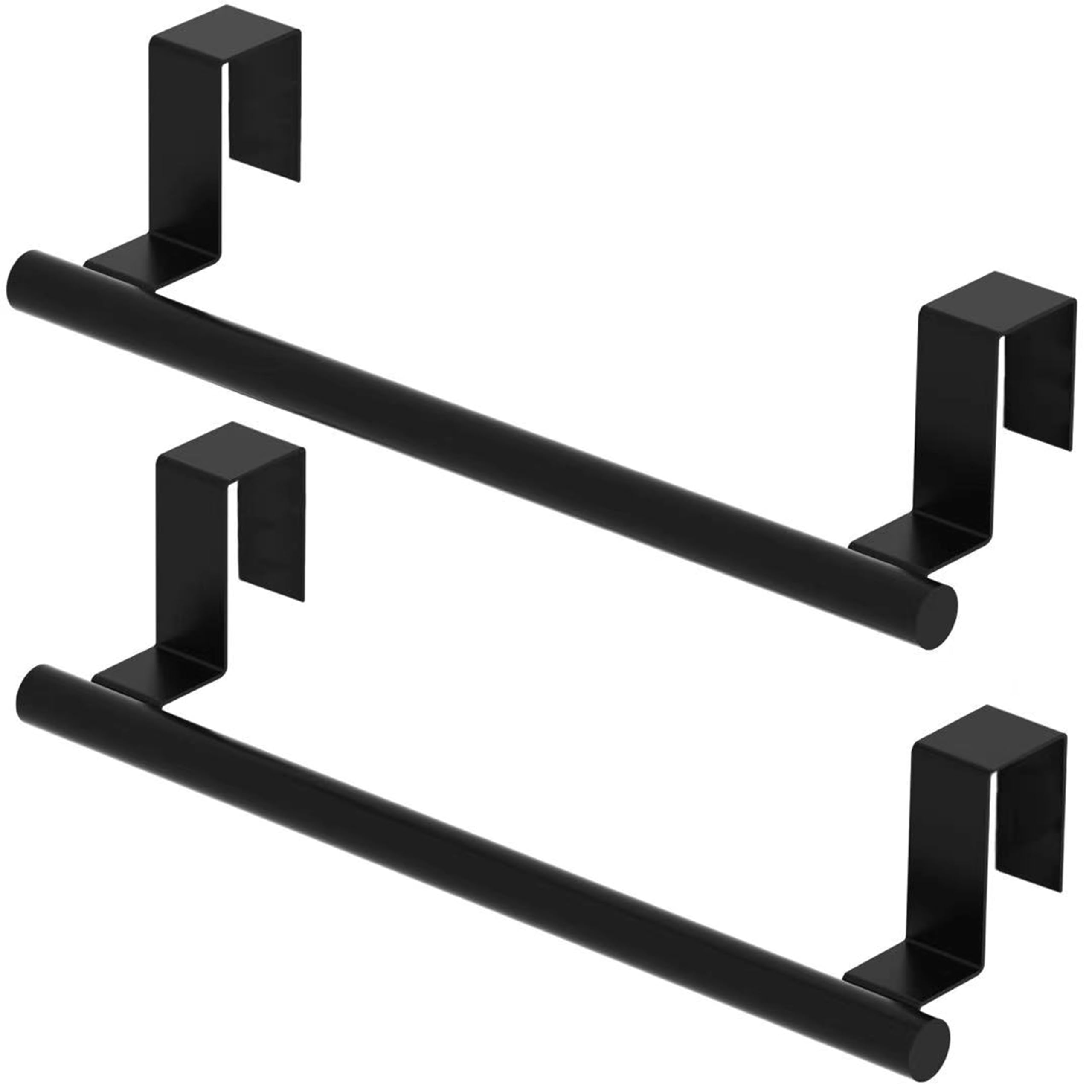 Qflushor Cabinet Door Towel Holder Cabinet Top Towel Bar Stainless Steel Dish Towel Holder for Cabinet Door Kitchen Towel Rack, Matte Black, 2 Pack