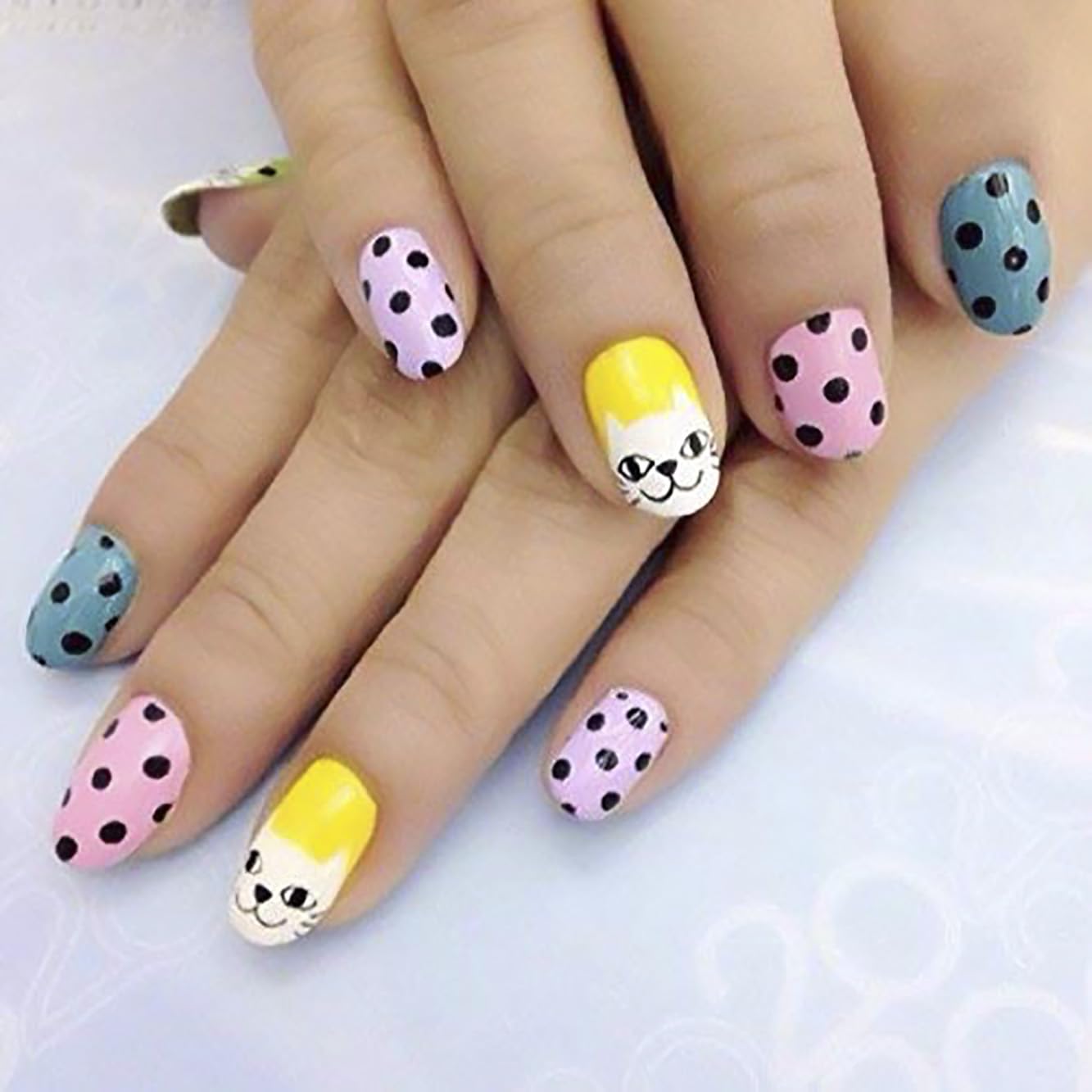 AMB Art Kit with 12 Artificial Nails with Tools and Glitters Home Salon Birthday Gift for Girls Little Girls, Kids (Random Cute Nail Designs)(Pack of 2) 3